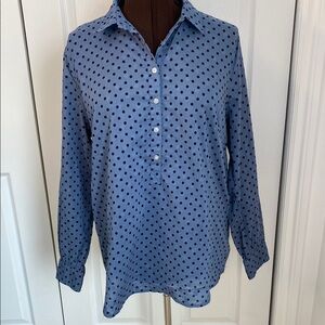 Jessica 100% Cotton Tunic, Blue & Black part Button-Up Shirt Polka Dots, 18 Plus